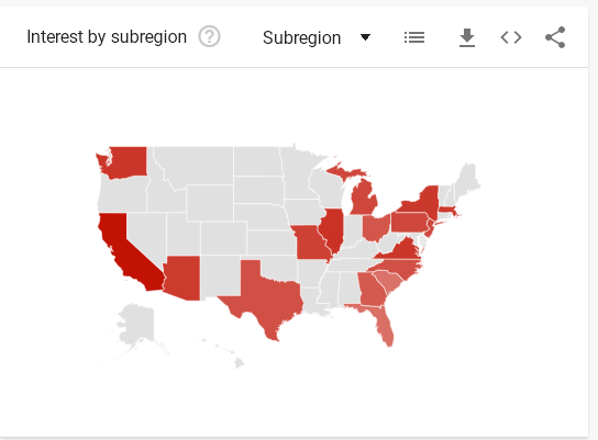 A map of the US from Google Trends