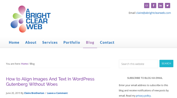 A Bright Clear Web blog homepage screenshot.