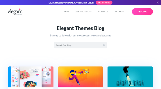 Elegant Themes blog homepage screenshot.