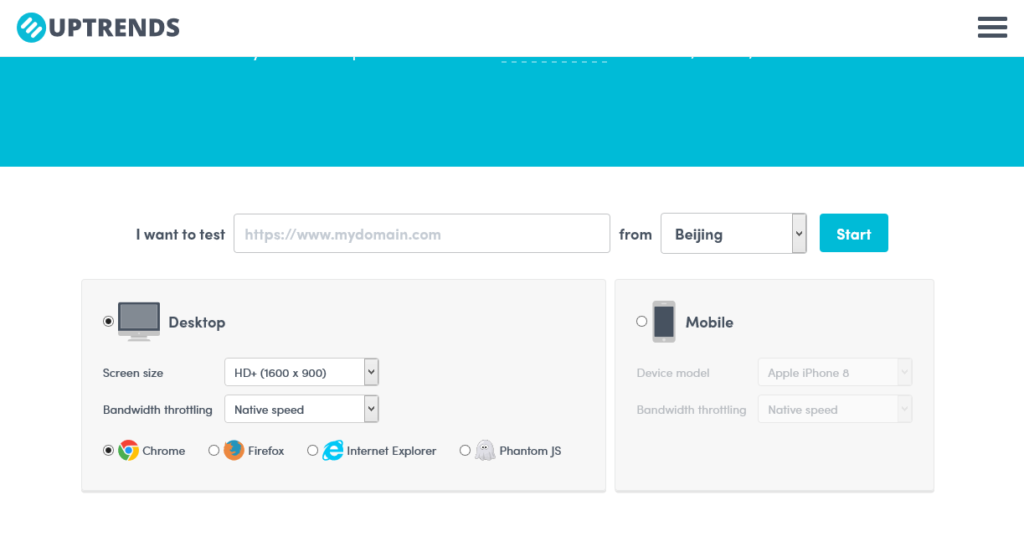 Uptrends website speed testing tool screenshot