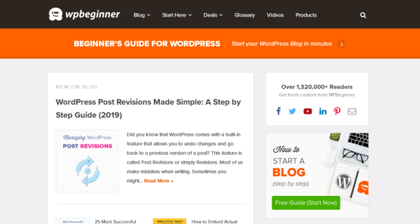 WPBeginner blog homepage screenshot.