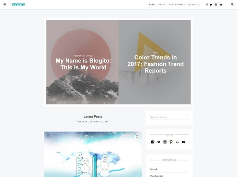 Preview of the Blogito WordPress theme. 