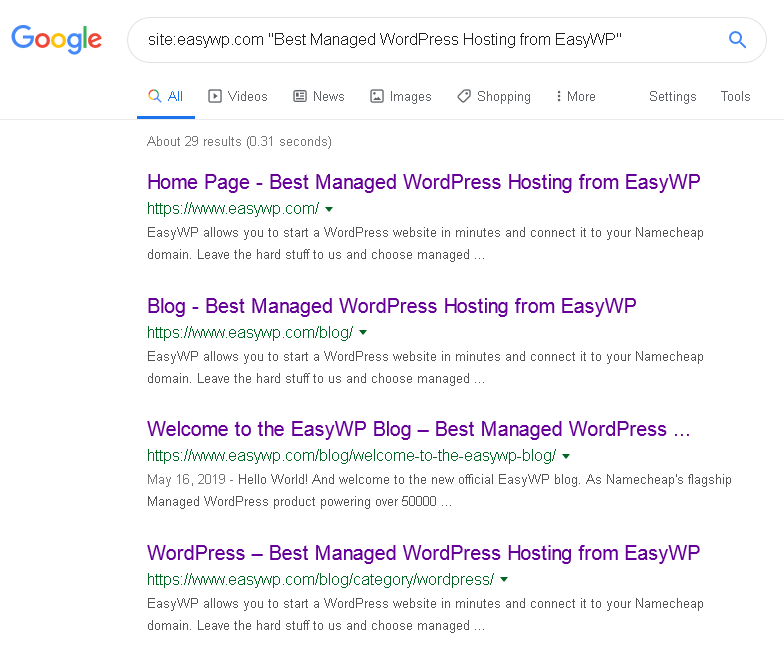Example of Google search results page
