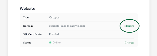 Managing a domain in EasyWP screen
