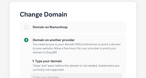 The change domain option in EasyWP