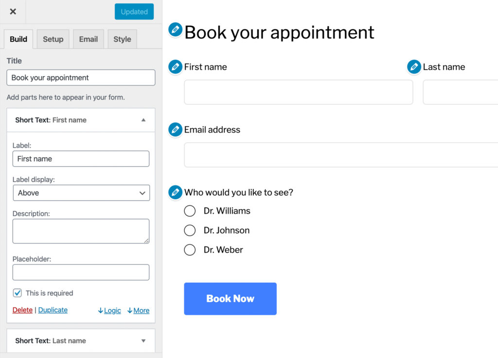 The backend form builder in HappyForms