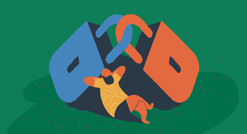 Two locks illustrate security differences between WordPress and Drupal