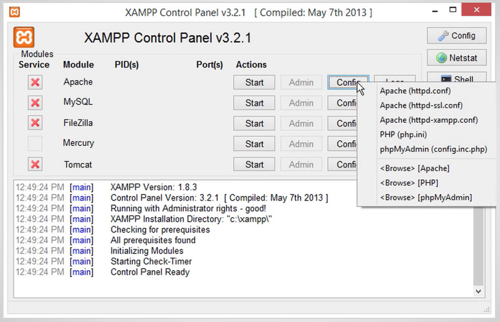 XAMPP Control Panel Screenshot