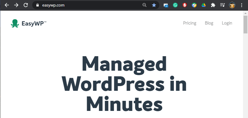 View of the EasyWP managed WordPress homescreen