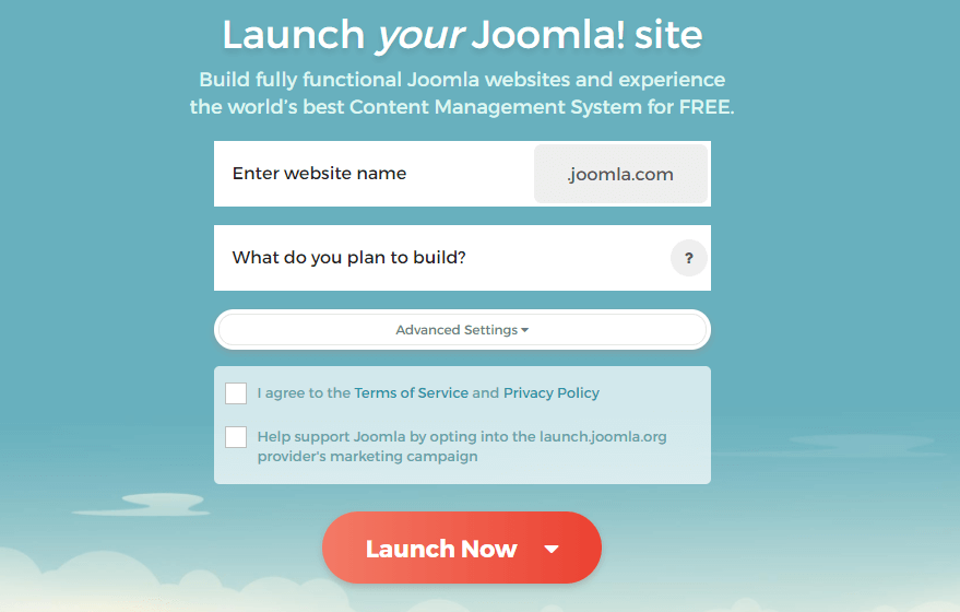 View of Joomla subdomain entry screen