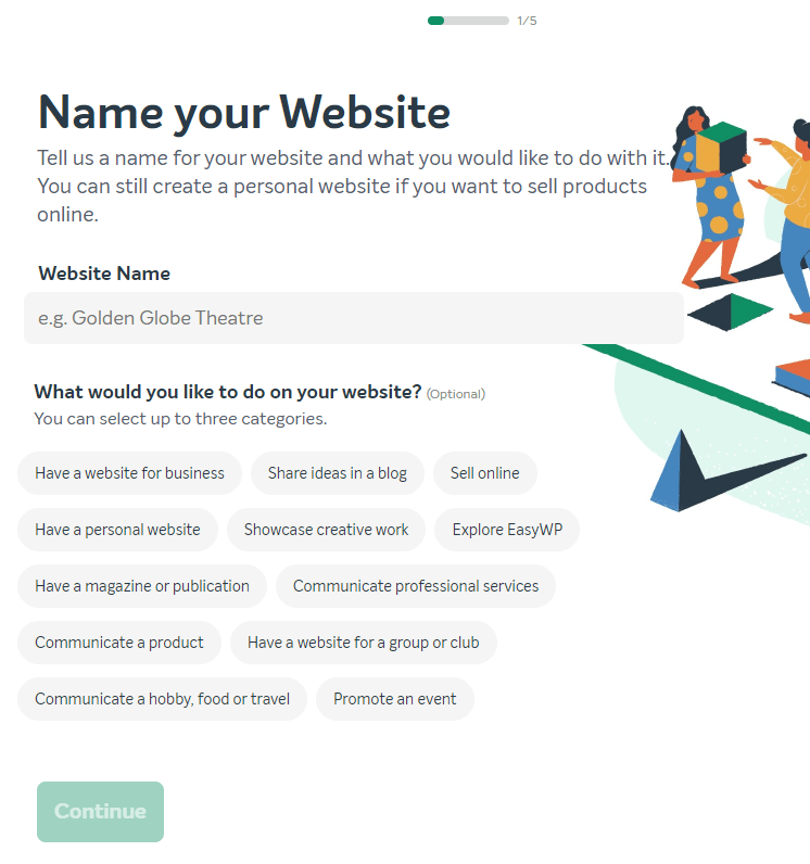 View of Name Your Website screen in EasyWP