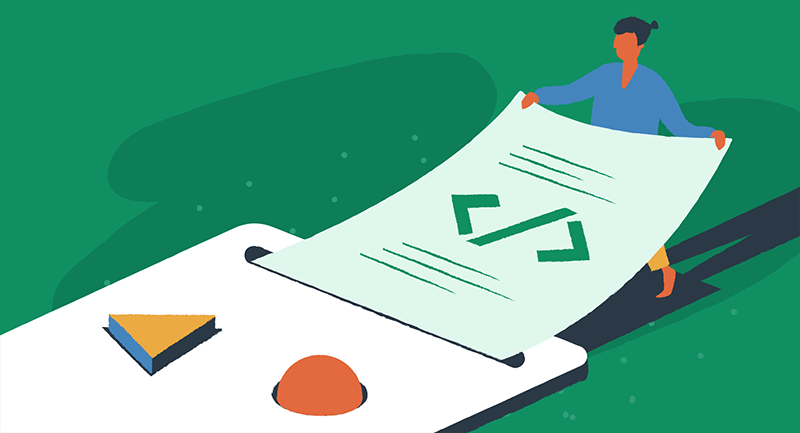 Drawing of woman downloading a Google Doc as a web page.