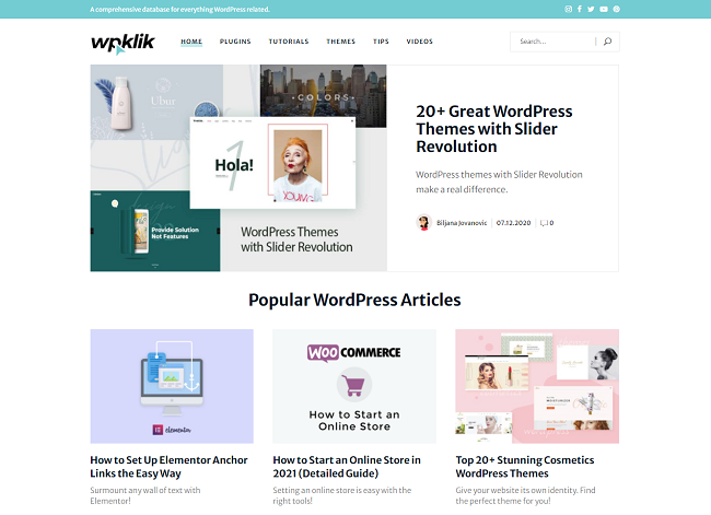 Screenshot of the WPKlik homepage