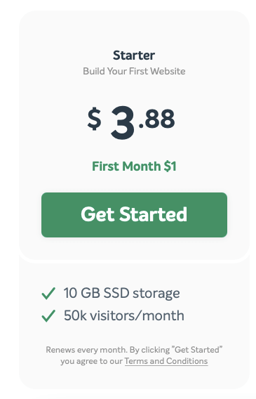 Example of EasyWP Starter Pricing