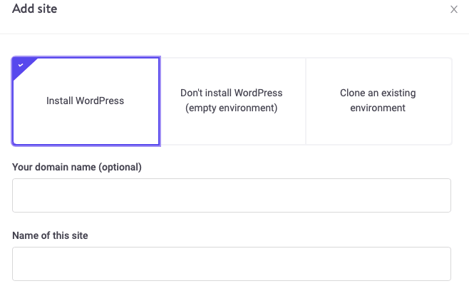 A Kinsta installation screen.