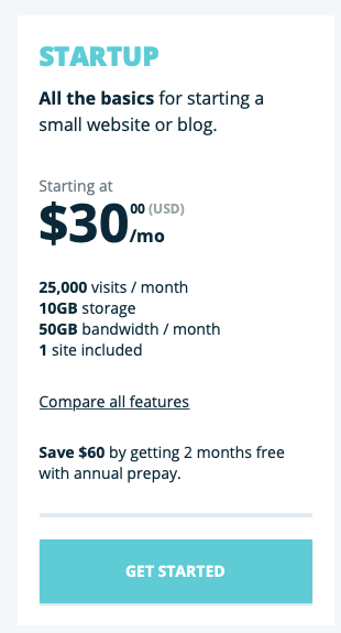 An example of WPEngine pricing