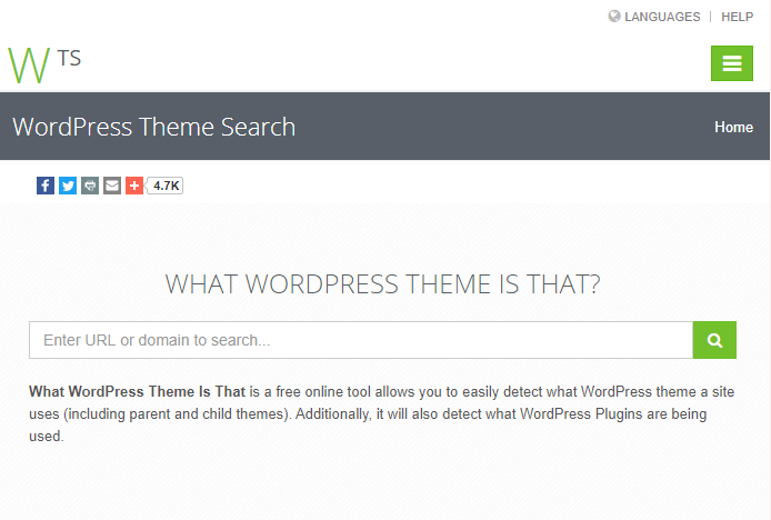 Screenshot of WordPress Theme Search homepage