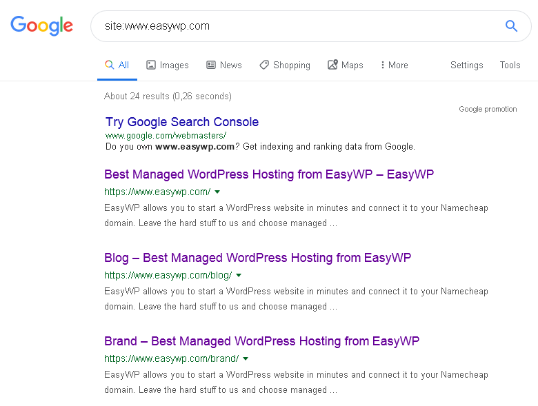 Example of how title tags appear on Google results pages