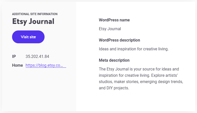 Additional details provided by the Kinsta WordPress theme detector