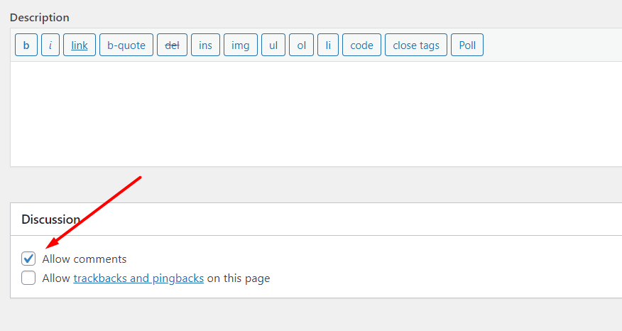 The Allow Comments check box in WordPress