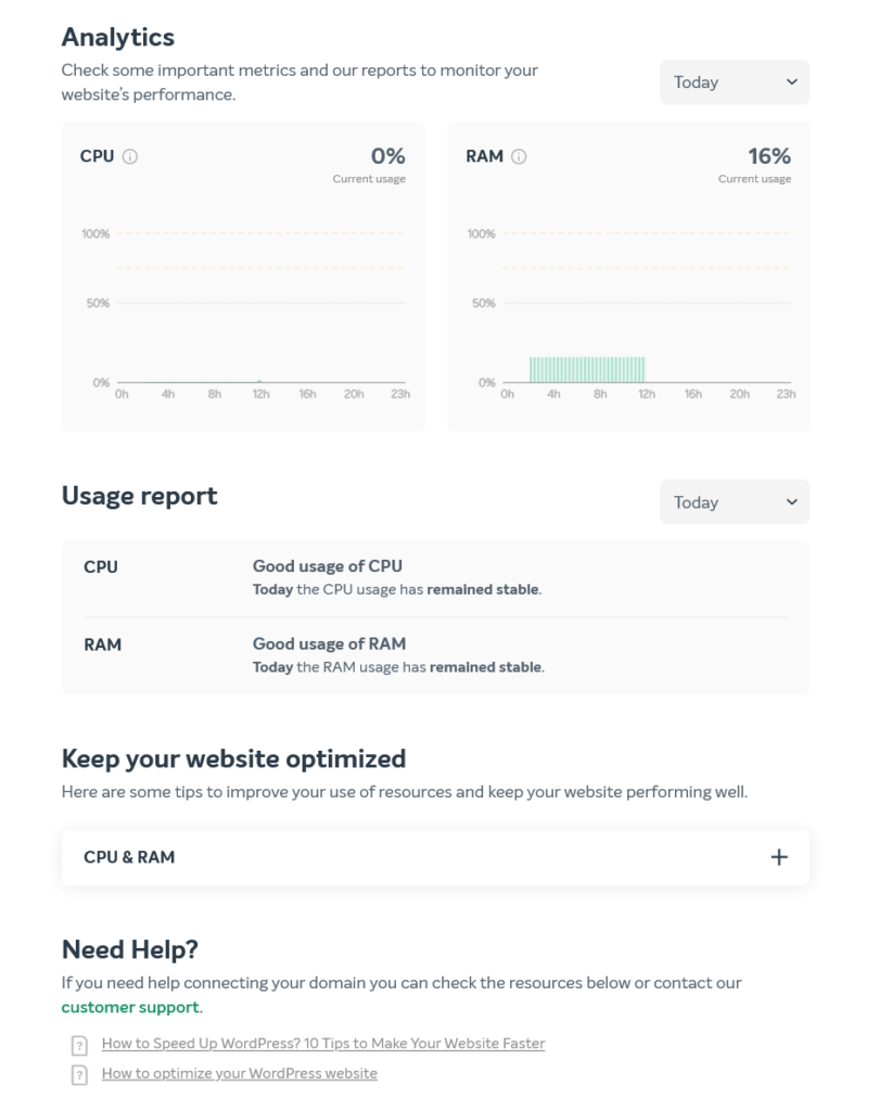 Example of updated analytics in the EasyWP dashboard