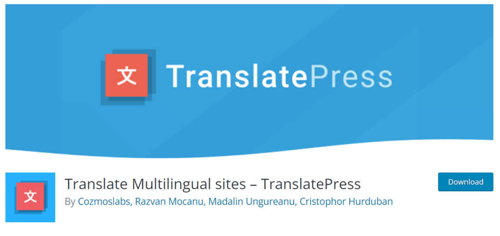 The TranslatePress banner from the WordPress plugin library