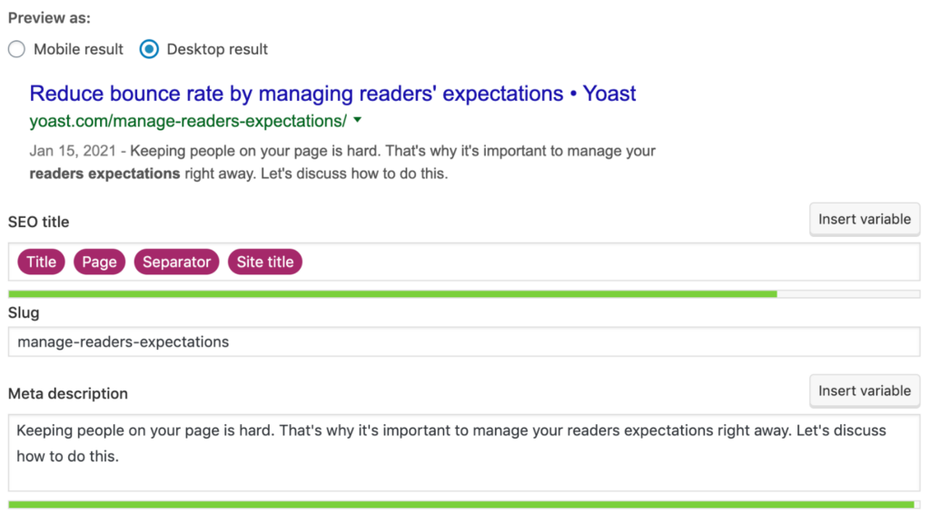 A preview of the Yoast SEO plugin interface