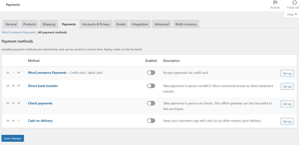 A screenshot of the Payment Settings options in WooCommerce