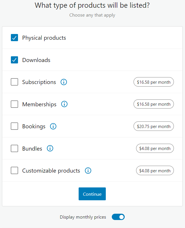 A list of settings options within WooCommerce