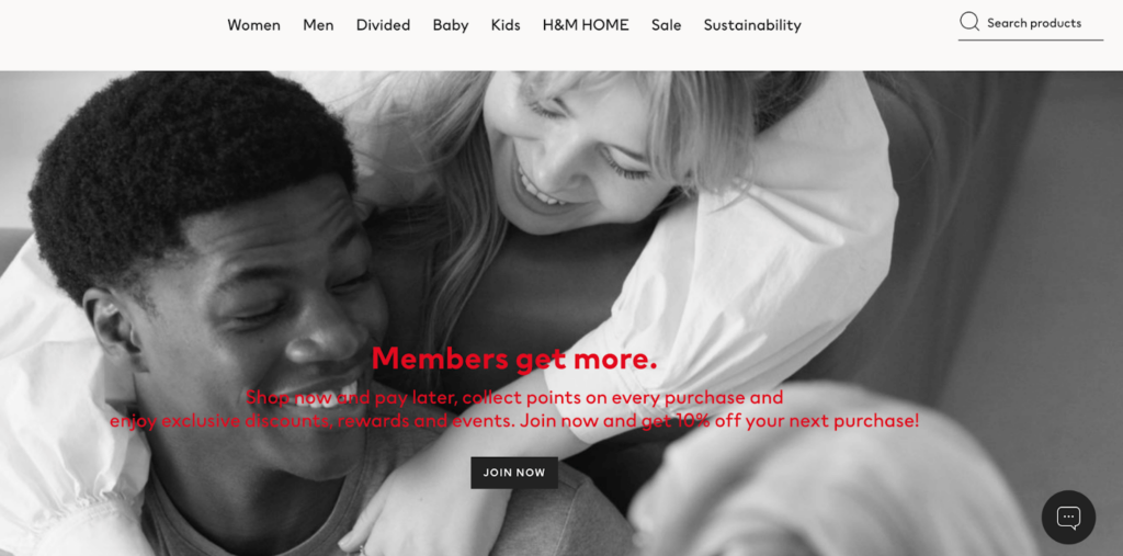 A homepage banner from H&M's website