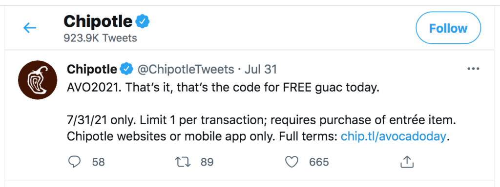 Screenshot of a promotional tweet from Chipotle
