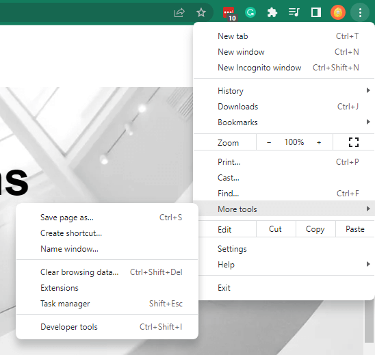 Settings in Chrome