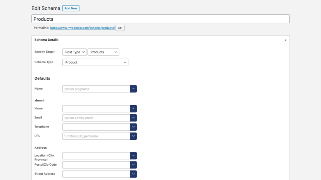 The edit Schema form in Five Star Business Profile and Schema