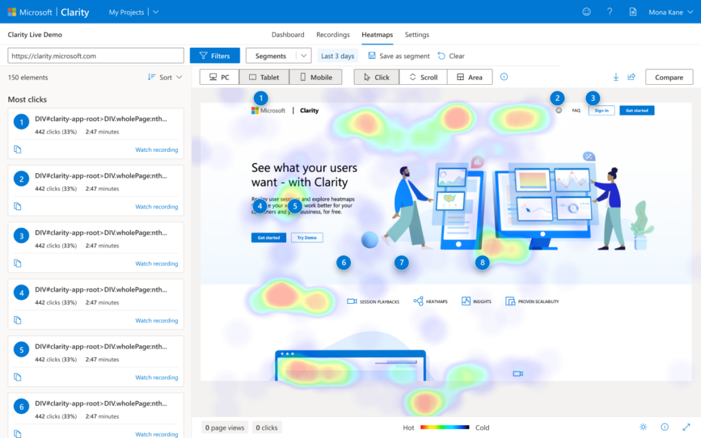 A heatmap in Microsoft Clarity