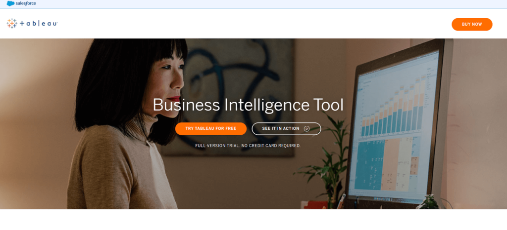 Business intelligence tool landing page example