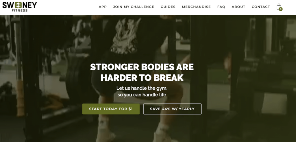 Swiney fitness landing page example