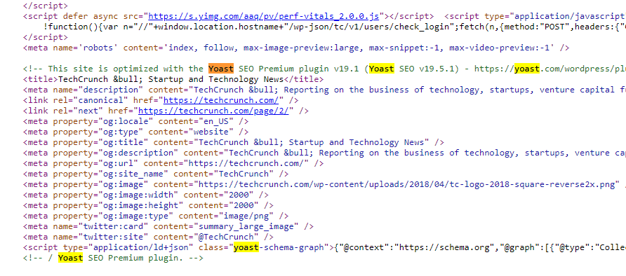 The Yoast SEO plugin code from a WordPress site