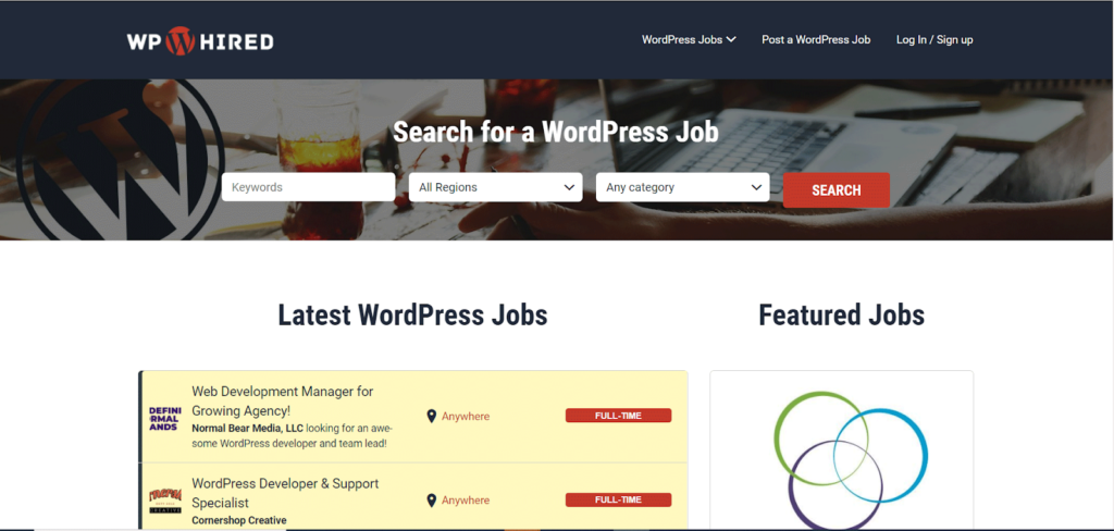The WPHired homepage