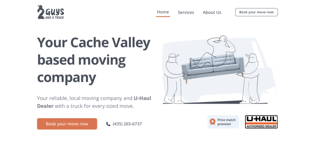 The newly transformed website for a moving company