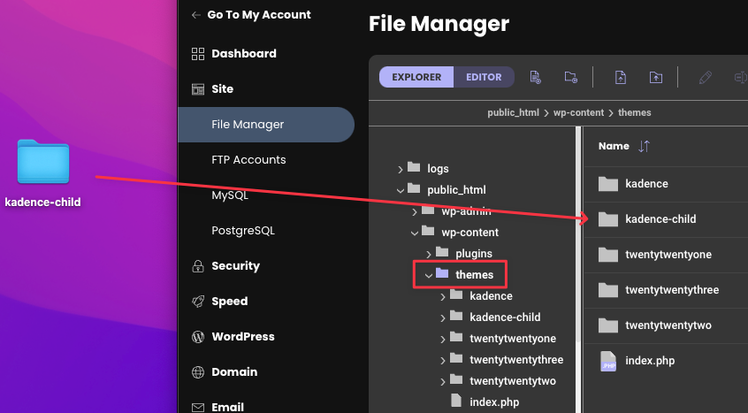 File manager on a desktop