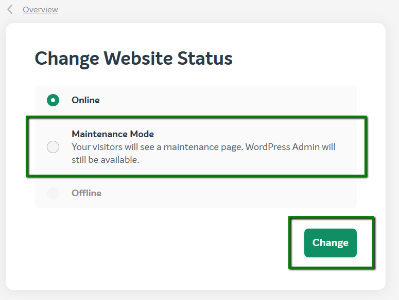The setting in EasyWP to switch to maintenance mode. 