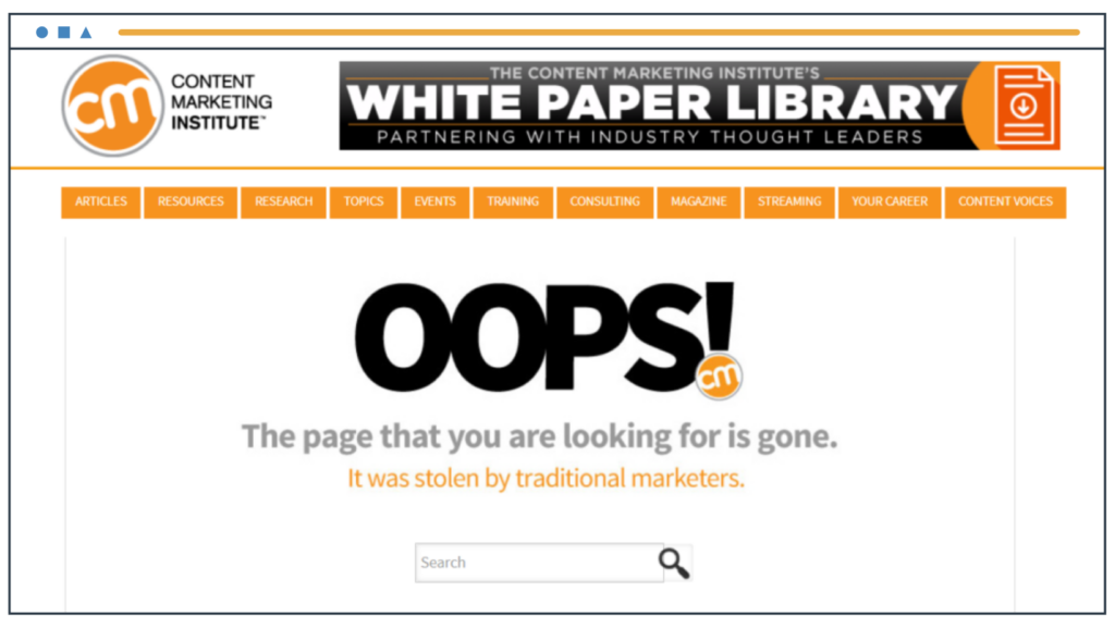 An OOPS! page found on Content Marketing Institute