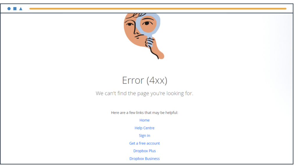 Example of the 404 error page for Dropbox