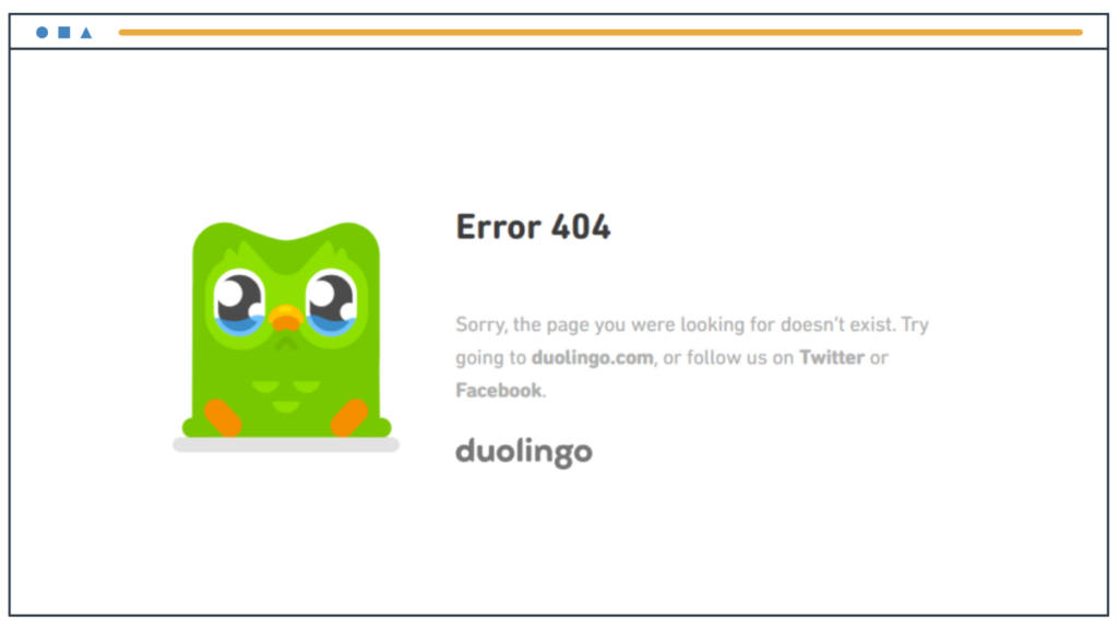 Duolingo's 404 error page with a green owl