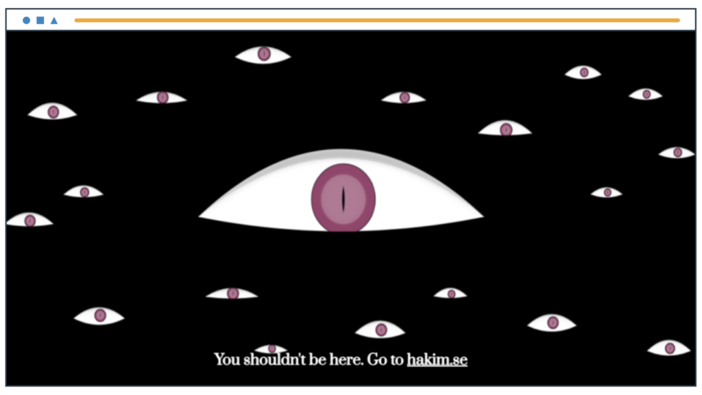 A striking 404 error page with eyes and a black background