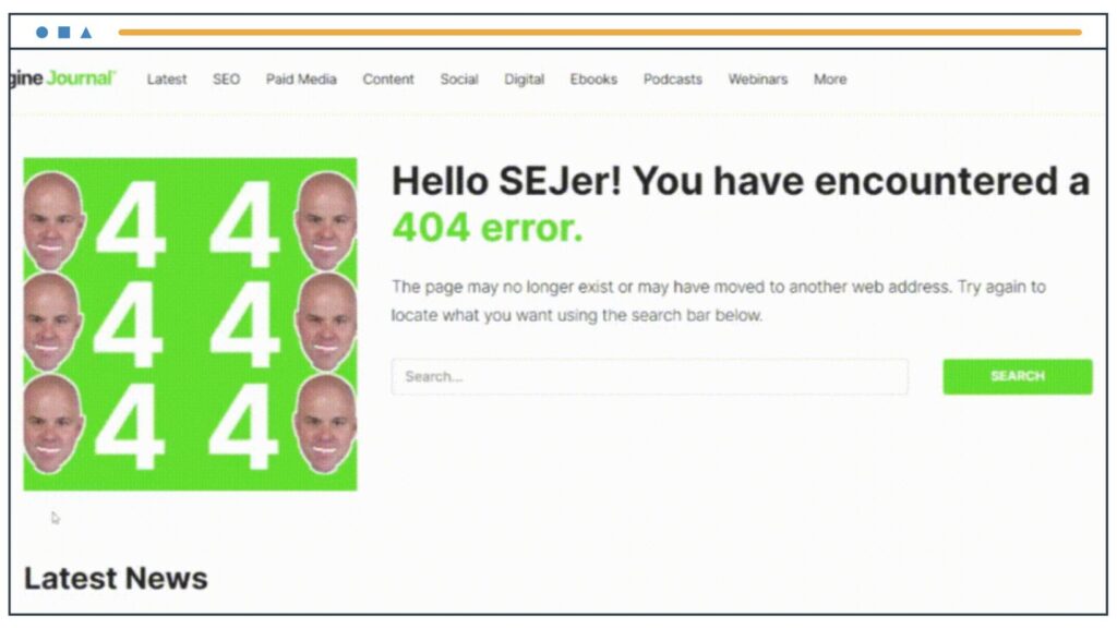 Search Engine Journal's 404 error page with bright green