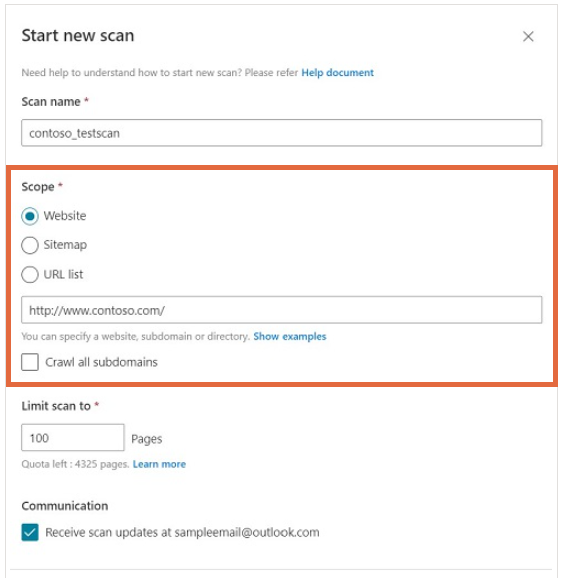 The site scan portal in Bing Webmaster Tools