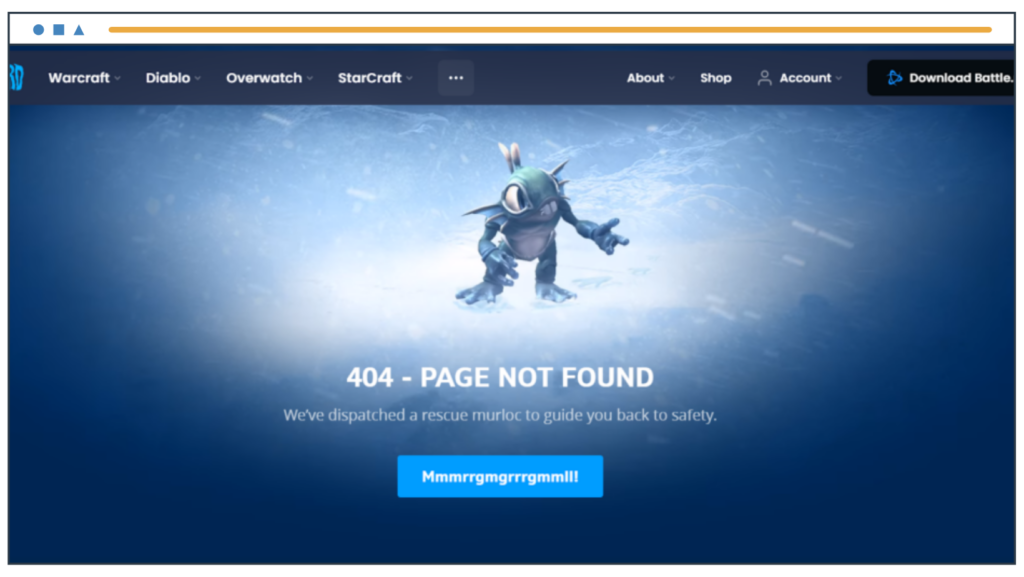 A sample 404 page designed with a fun creature and water in the background