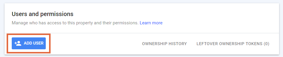 The users and permissions popup in Google Search Console