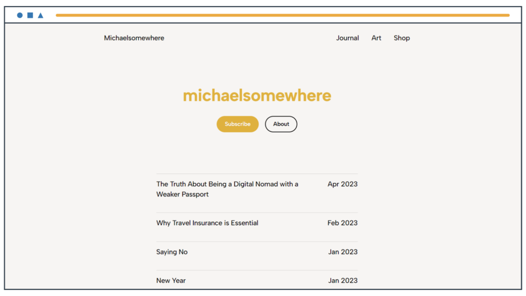 The homepage of the Michaelsomehwere website